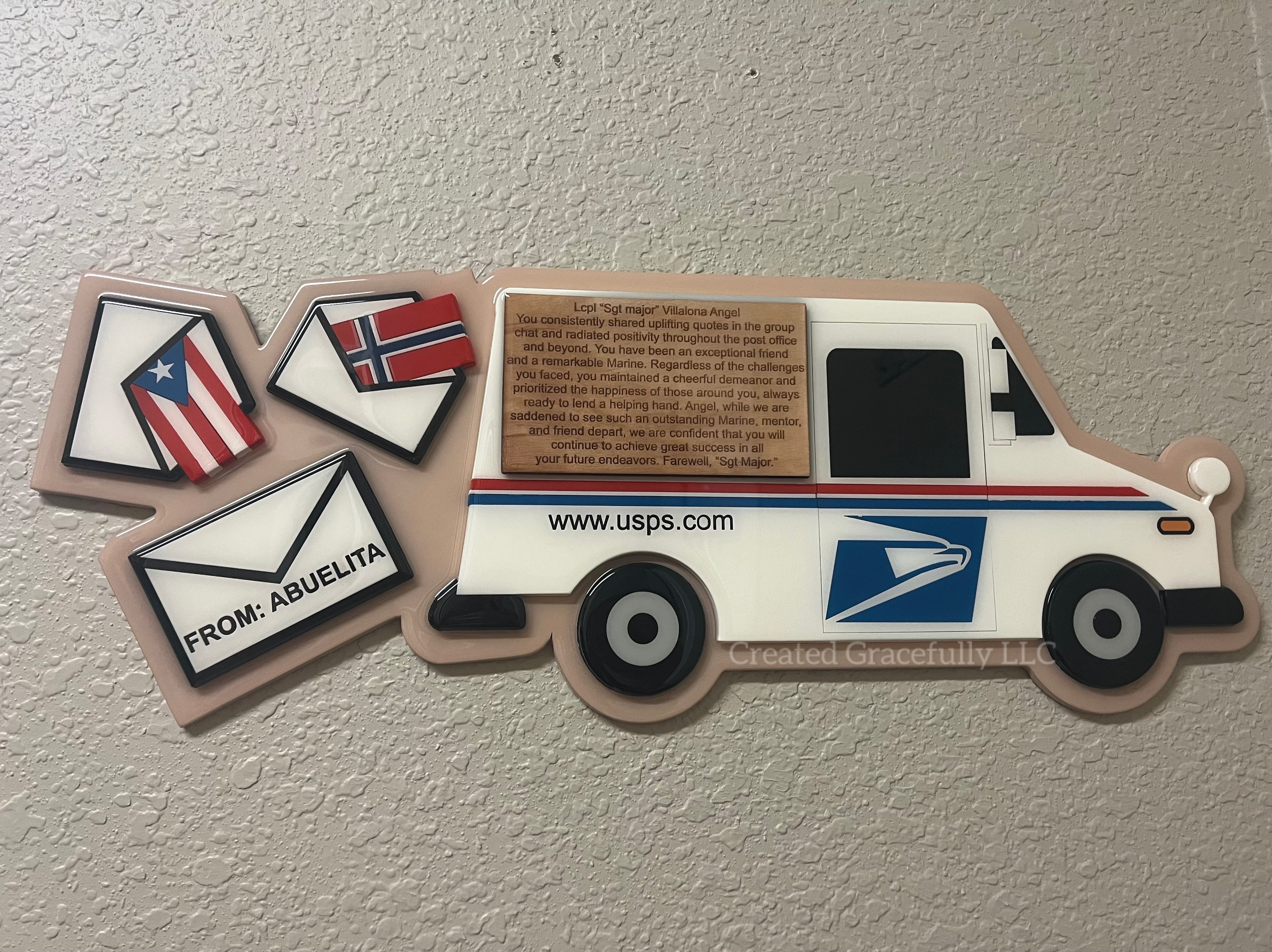 Mail truck plaque