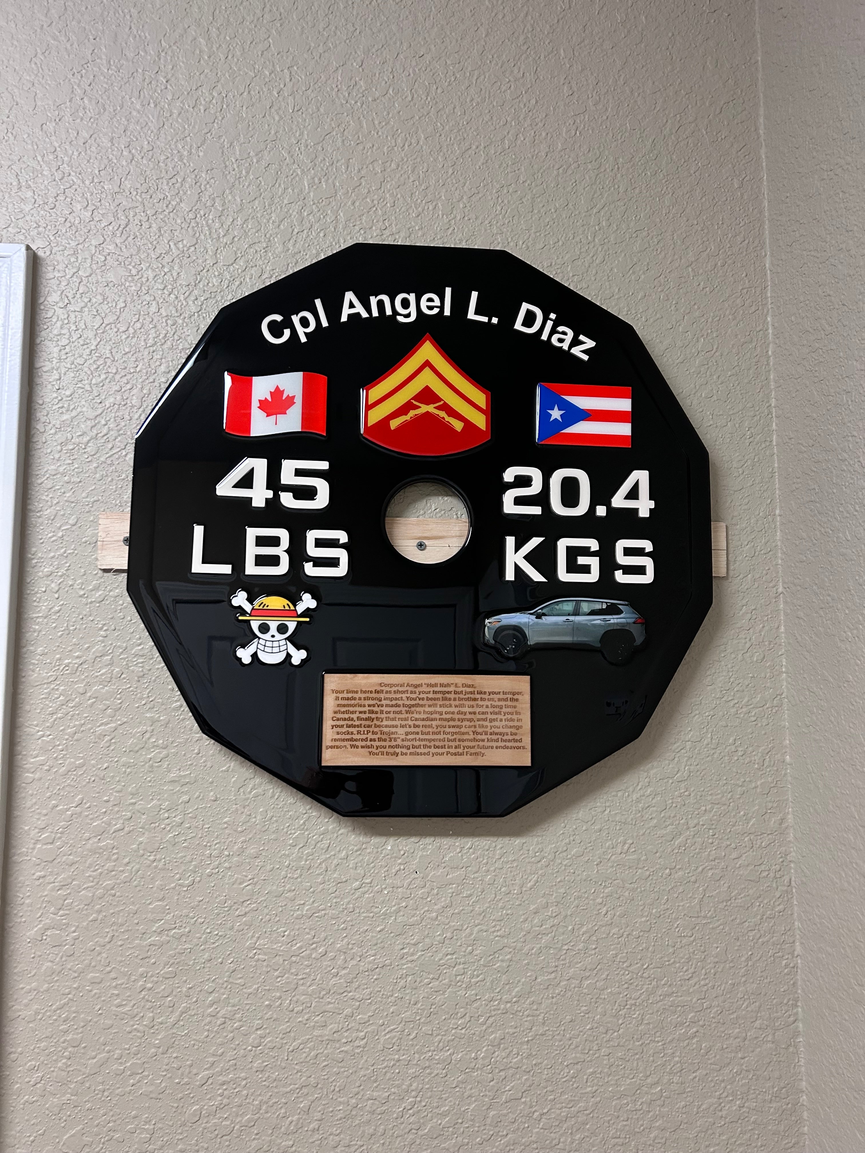 45lb plate w photos plaque