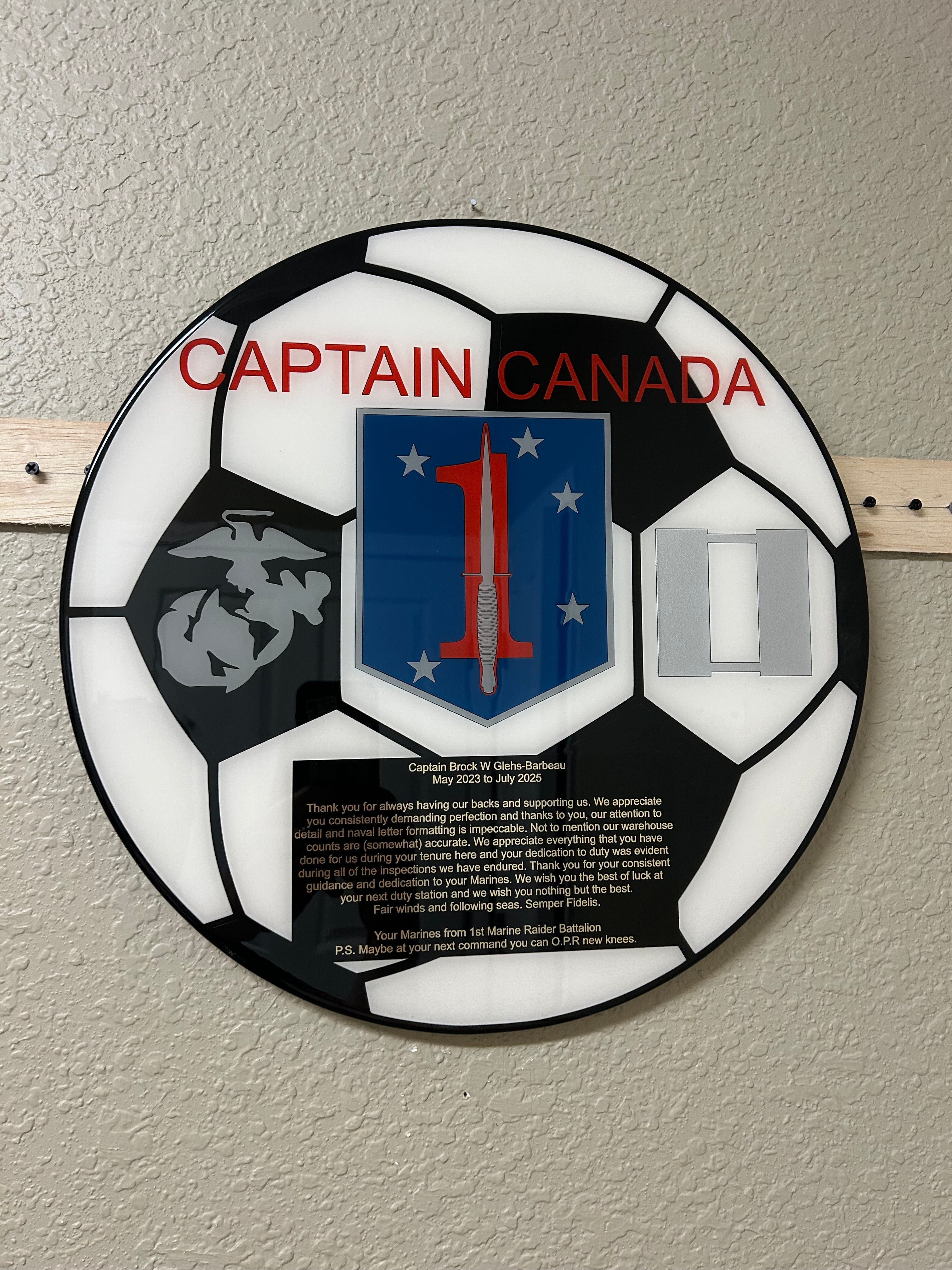 Marine Raider Soccer Ball plaque